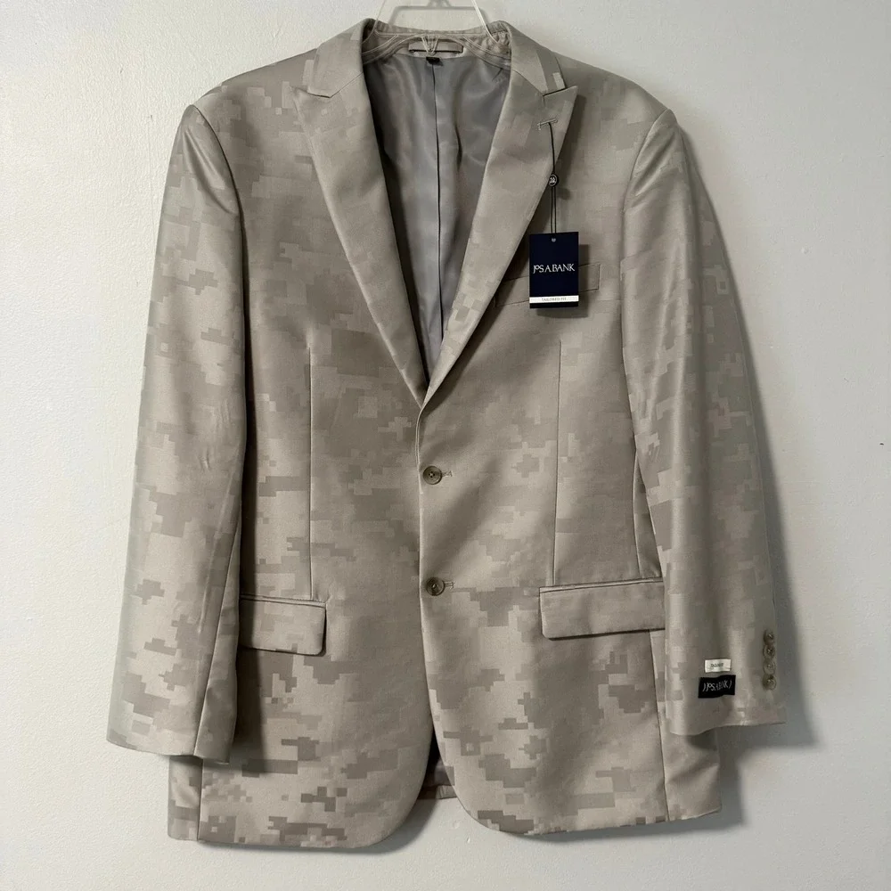 Jos A Bank Men 44L Tailored Fit Digital Camo Dinner Jacket Silver Grey Minecraft